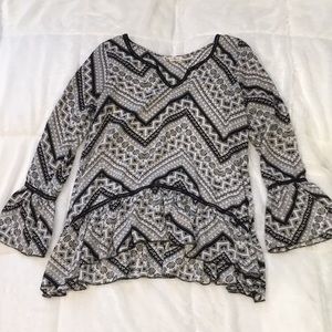 About a Girl Black & White Print Top With Ruffles